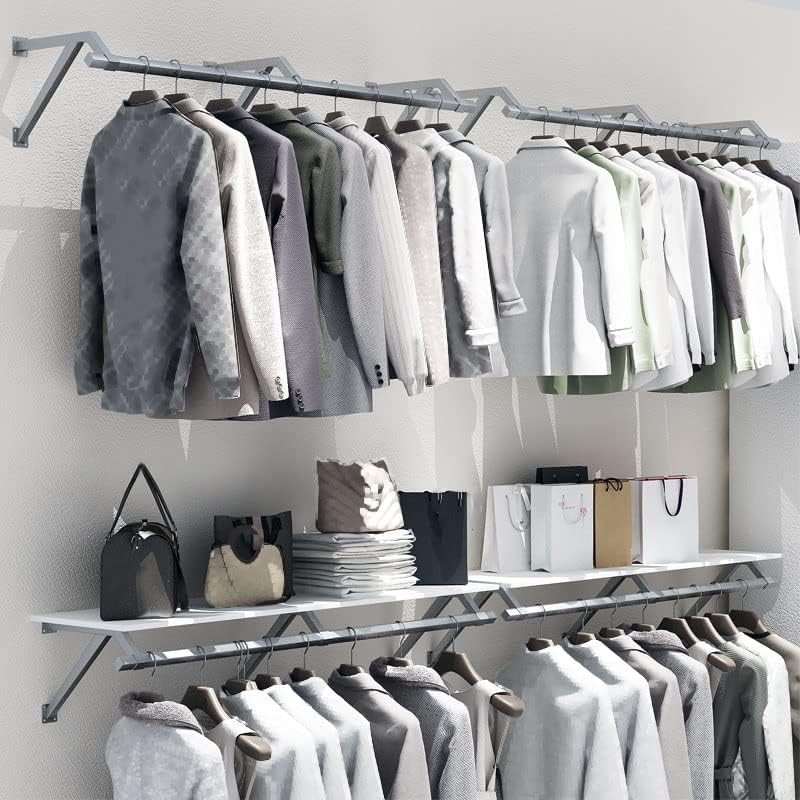 Miniatura 4 de Perchero flotante de tubería industrial para ropa, estante de ropa montado en la pared, barra de ropa creativa de acero inoxidable resistente, barra