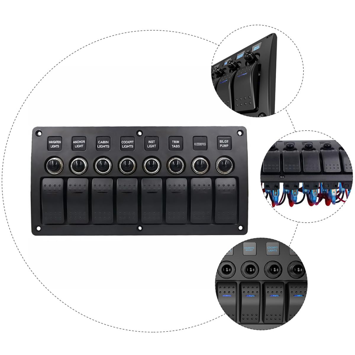 Ciieeo 1set Position Boat Panel Temperature Resistant Multi-Function Control Panel Dual USB Charger for Rv Car and Yacht Use