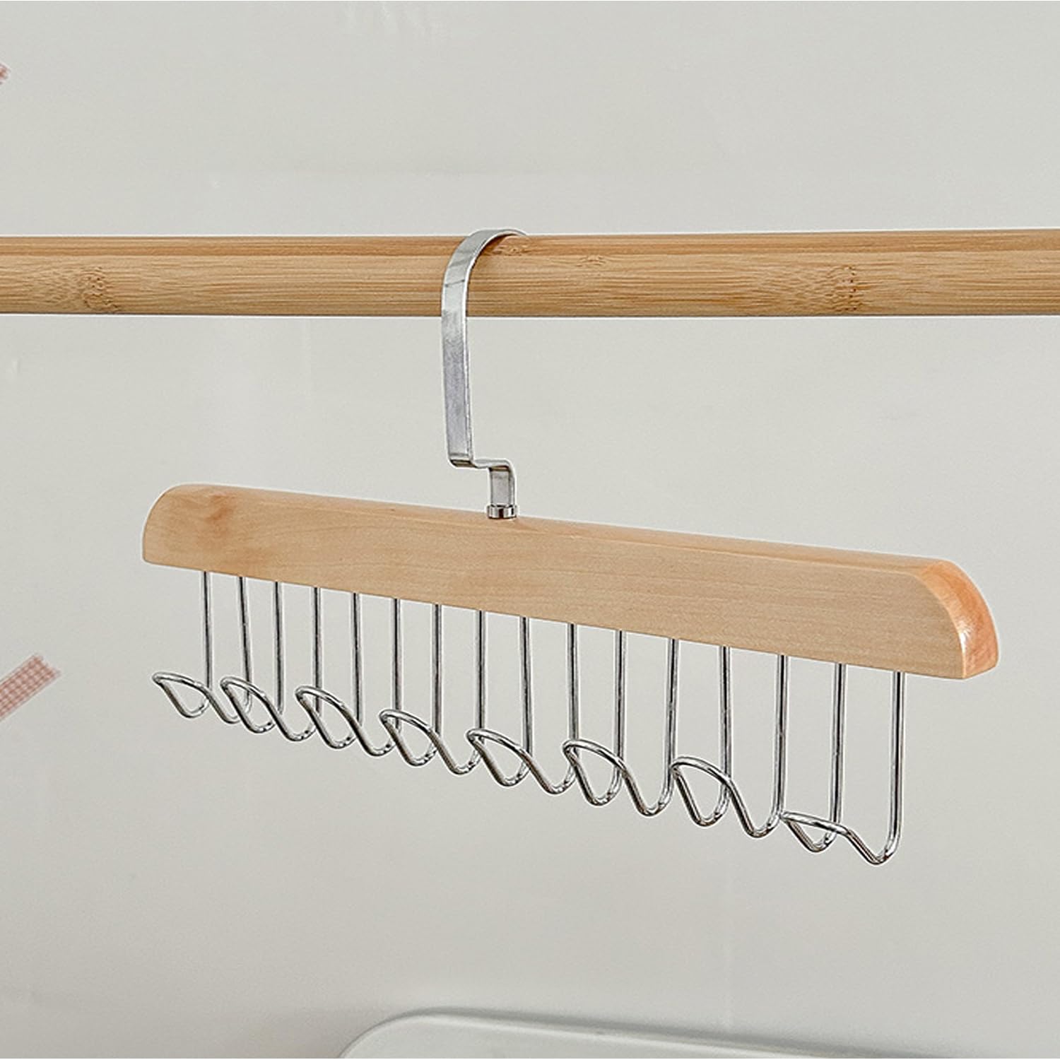 EPEDIC (2PCS) Solid wood hanger hook wooden multi-functional hanger hook clothes hanger home dormitory clothes storage artifact (8 hooks Wood color)