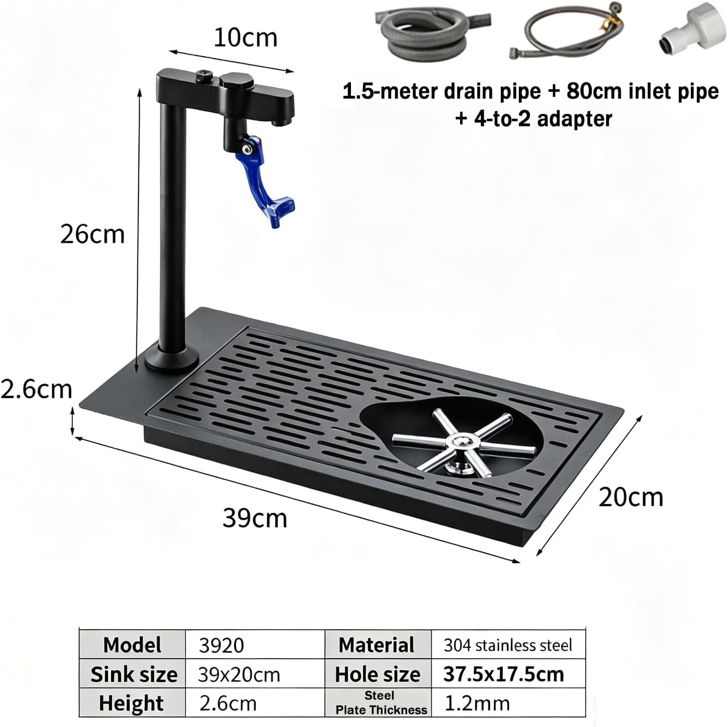 Lave-tasses Sous Comptoir En Acier Inoxydable, Dimensions De L'évier : 39 X 20 Cm, Avec Robinet, Bonde Et Bac D'égouttage, Rince-verres Professionnel, Idéal Pour Cafés, Cuisines Et Restaurants