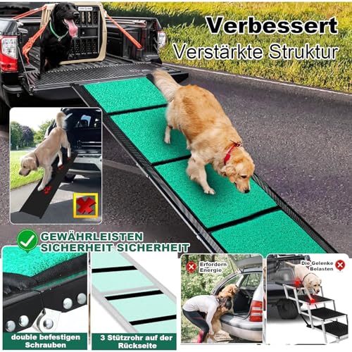 Maximale Länge 180cm Große Hunderampe, Klappbare Hunderampe mit Anti-Rutsch-Oberfläche, Hunde-Rampe Auto Klappbar für SUV, LKW & Outdoor Treppen, Hundetreppe Auto für 129kg Große Hunde SUV & LKW