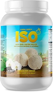 Yummy Sports Whey Protein ISO Powder 27g - Gluten-Free, Lactose-Free, Low Carb, Zero Fat, Zero Sugar Muscle Growth and Recovery Protein Powder – Fast Absorbing and Easily Digestible (Vanilla Ice Cream)