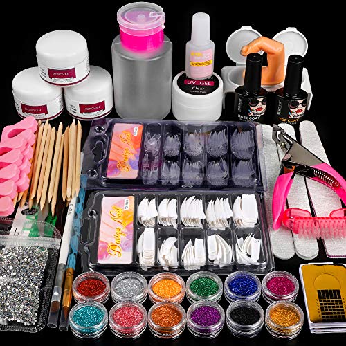 Morovan Acrylic Nail Kit with 12 Glitter Powder and Liquid Set - Professional Acrylic Nail Powder French Nail Tips, Practice Hand for Acrylic Nails Brushes Nail Art Tools Decoration DIY Nail Kit