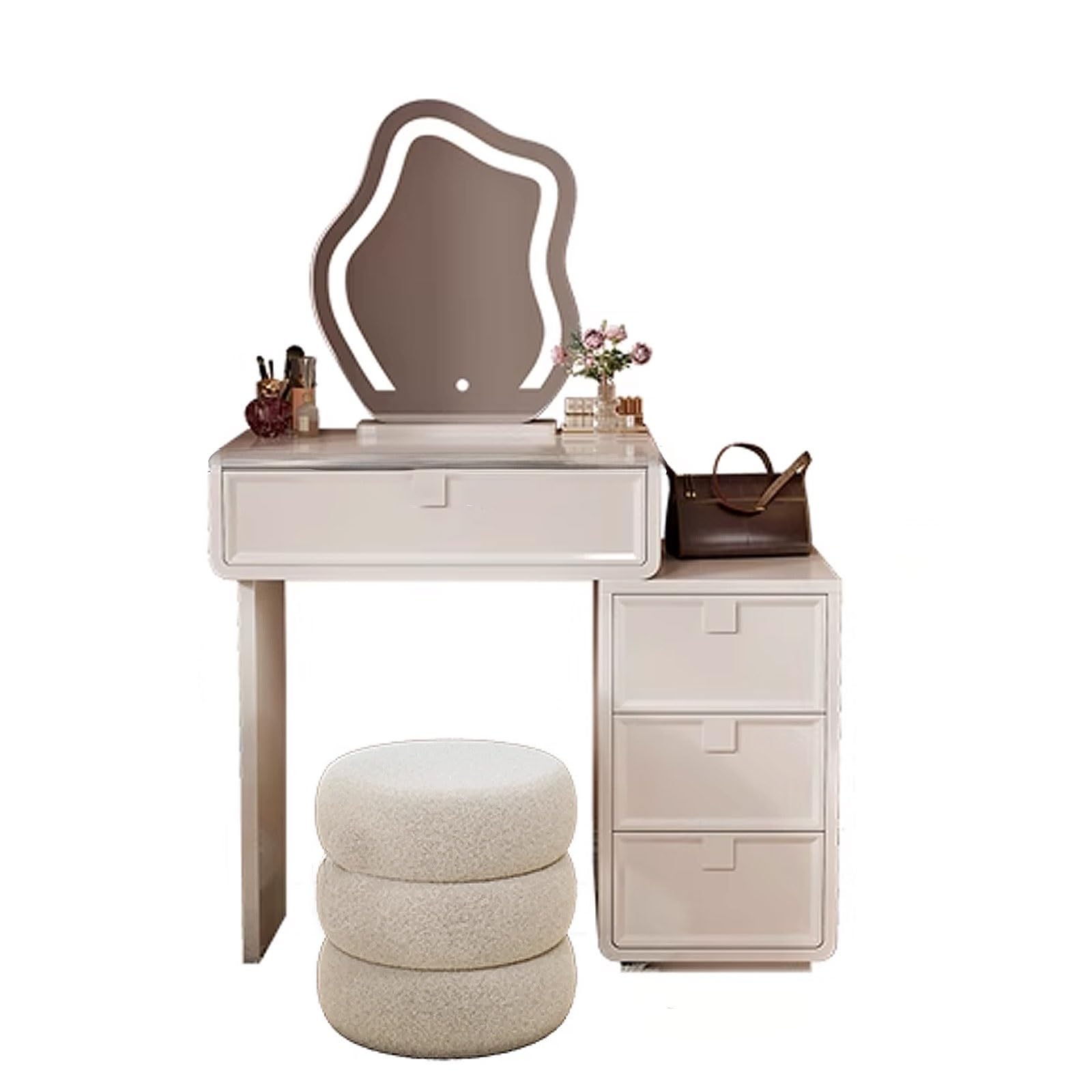asdchZen Illuminated White Vanity Dressing Table With Mirror 60X40X76 Cm Stylish Ivh Wood For Bedroom Perfect For Makeup Lovers And Beauty Enthusiasts