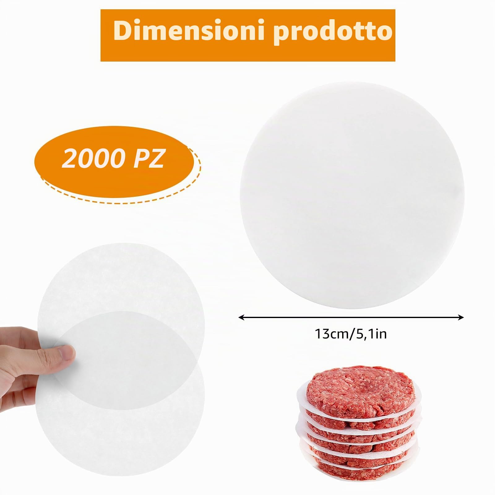 CYEER 2000 pezzi di carta per hamburger, 13 cm, per hamburger, hamburger Patty, carta hamburger per hamburger, cheeseburger, patties