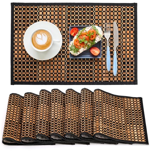 Comparison: Best Placemats For Wood Table 8 Eorbow 8 Pack Bamboo Placemats, Natural Anti-Slip Dining Table Mats, Heat-Resistant Place Mats, Japanese Style Washable Placemats for Dining Room, Kitchen, Restaurant, 18 x 12 Inch