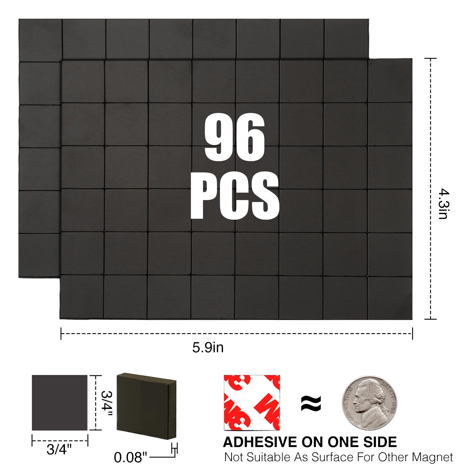 Quadrati magnetici con retro adesivo 3M (96 pezzi ciascuno 3/4" x 3/4"), striscia magnetica pretagliata autoadesiva per attività familiari, staccare e attaccare per cartoline, immagini, poster