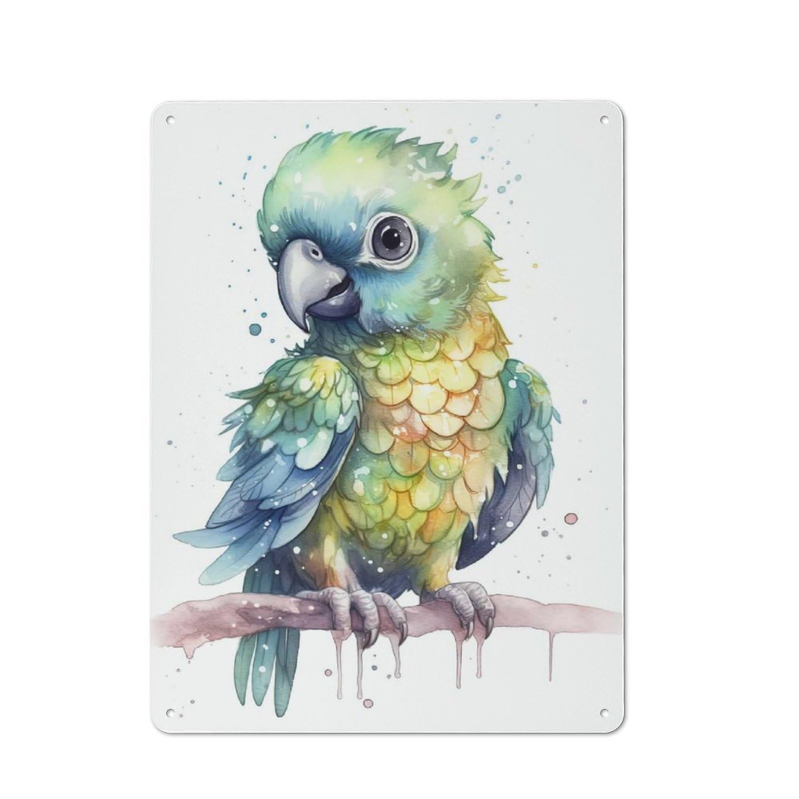 Junmoney Style-24 Watercolor Baby Macaw Printed Metal Sign 40X30cm For Dining Room Or Kitchen, A Christmas Gift For People Styling Dining Room And Kitchen