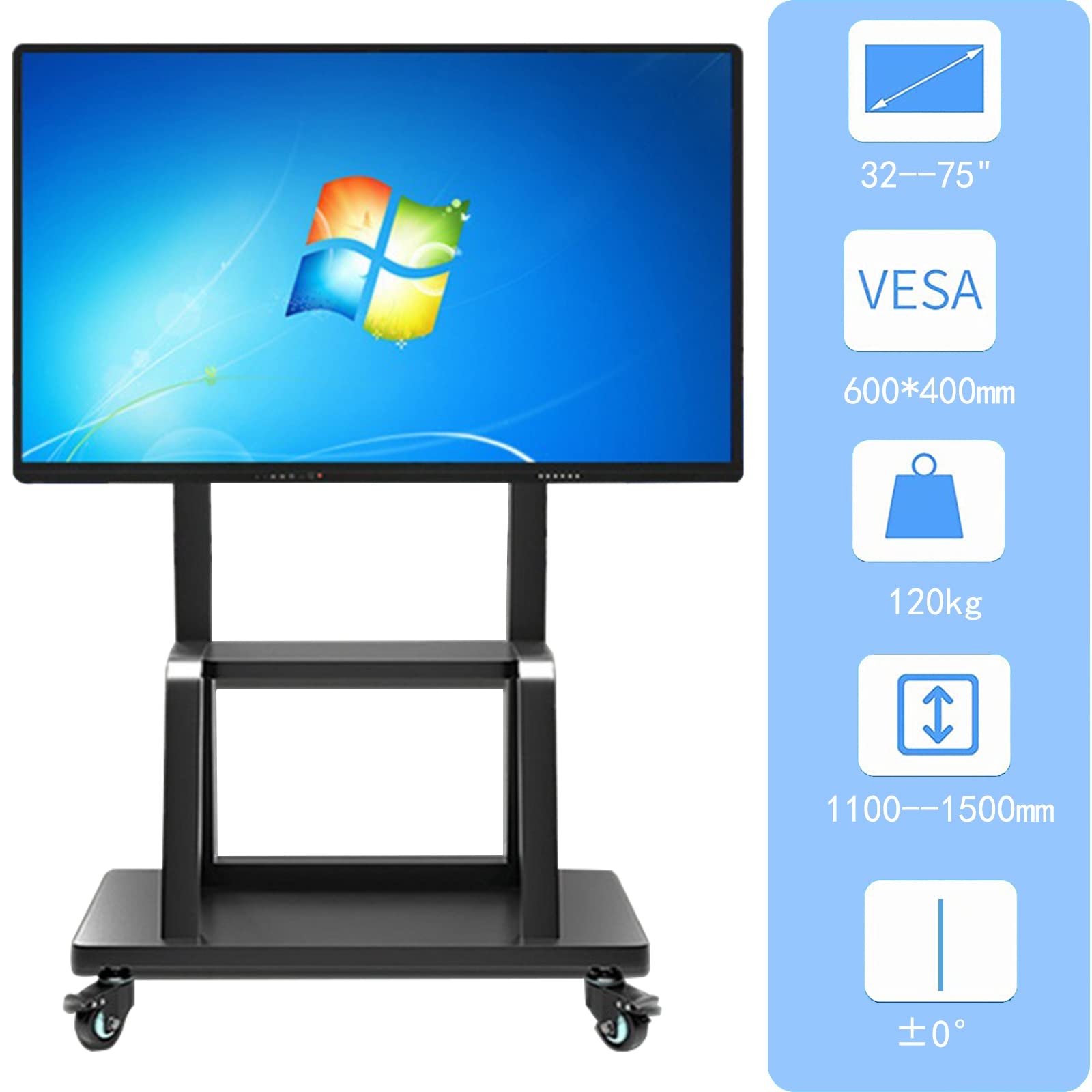 SRHIMEOS Support TV Roulette avec Support Cantilever pour Ecran de Télé de 32 à 75 Pouces LED LCD Plasma Chariot Meuble TV Pied Universel Pivotant Réglable en Hauteur avec 2 Étagères