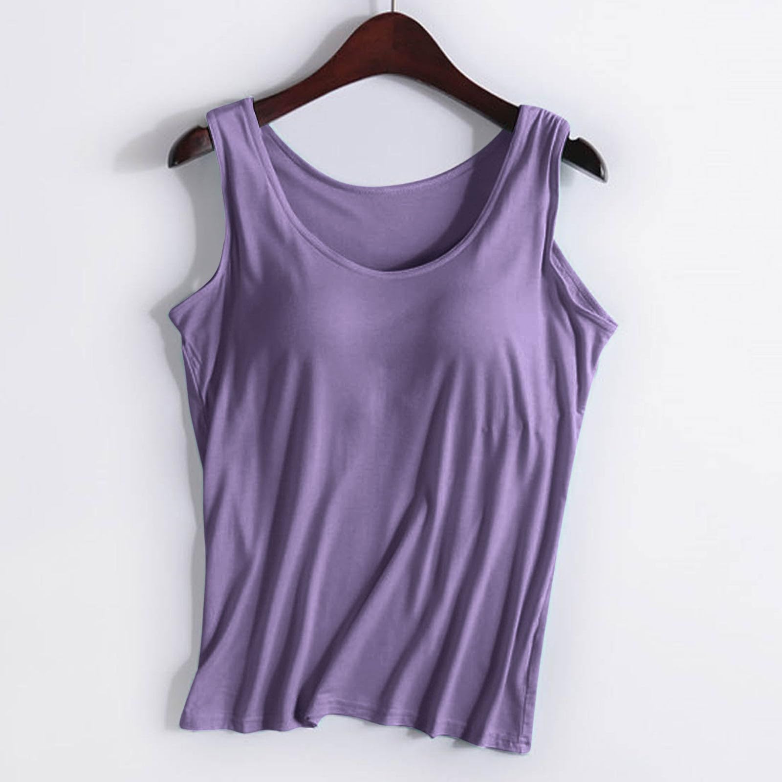 Tanks with Built in Bra for Teens Camisole Spaghetti Strap Workout Yoga Shirts Basic Padded Tank Tops Summer Clothes Purple
