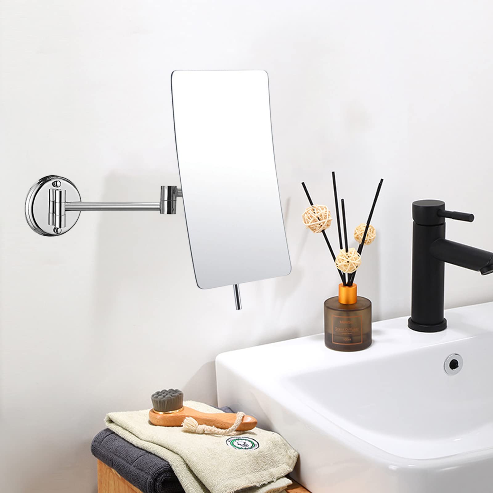 Miroir Maquillage Mural, Miroir Grossissant x3 Miroir Cosmétique Pliable Miroir de Rasage 360° Pivotant Mirroir Murale Simple Face Miroir Salle de Bain Rectangulaire, pour Maquillage