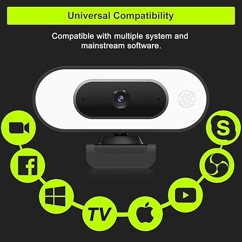 Miniatura 8 de Cámara web con luz de anillo y micrófono - Cámara web de transmisión, cámara profesional Full HD 1080P para PC Mac laptop escritorio, cámara web de