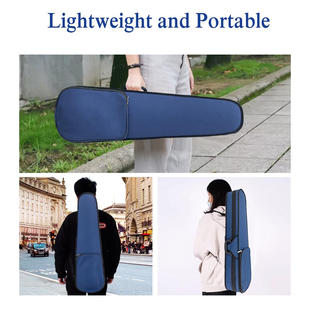Custodia per violino 4/4 full size con cinghie per zaino, custodia rigida ultra leggera da viaggio con supporti per archetto, igrometro e tasca per spartiti musicali, Triangolo Blu, Popolare