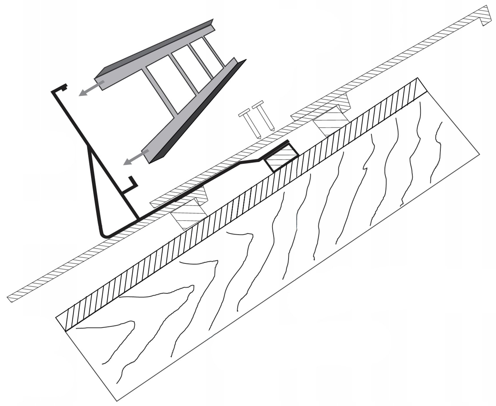 Komplettes Schneefanggitter-Set, 3,0 m lang, mit 4 Halterungen für Dachsteine (Beton) und Dachziegel (Ton) – Gitterhöhe: 15 cm – RAL 9006 Silber