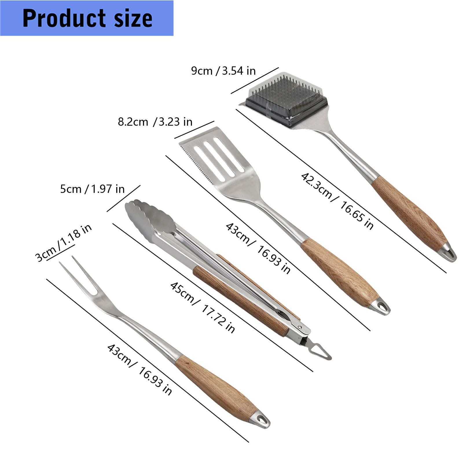 Barbecue Grillbesteck Set, Grillbesteck aus Edelstahl mit Holzgriffen, Kochbesteck mit langem Grillen Freien, Grillbesteck Set aus Edelstahl, Grillbesteck aus Holz