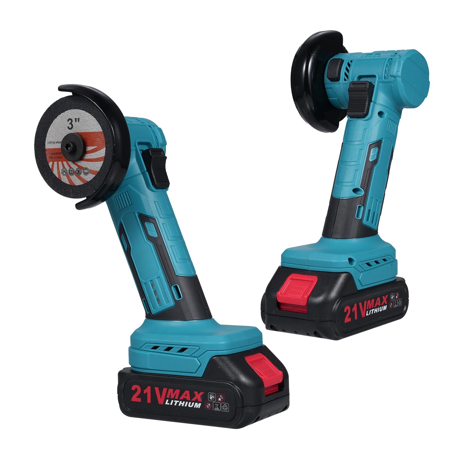 Set di smerigliatrice angolare a batteria da 21 V con motore elettrico brushless a 19.000 giri/min, potenti strumenti per smerigliatrici angolari con 2 caricabatterie da 1300 mAh per taglio