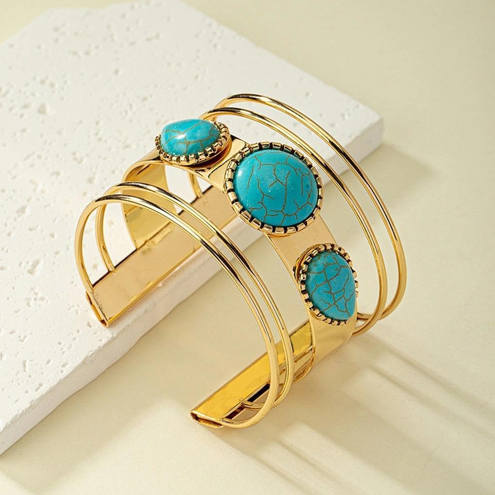 FUTIMELY Chunky Western Turquoise Bracelet for Women,Boho Gold Thick Cuff Bangle,Wide Country Concert Jewelry Accessories