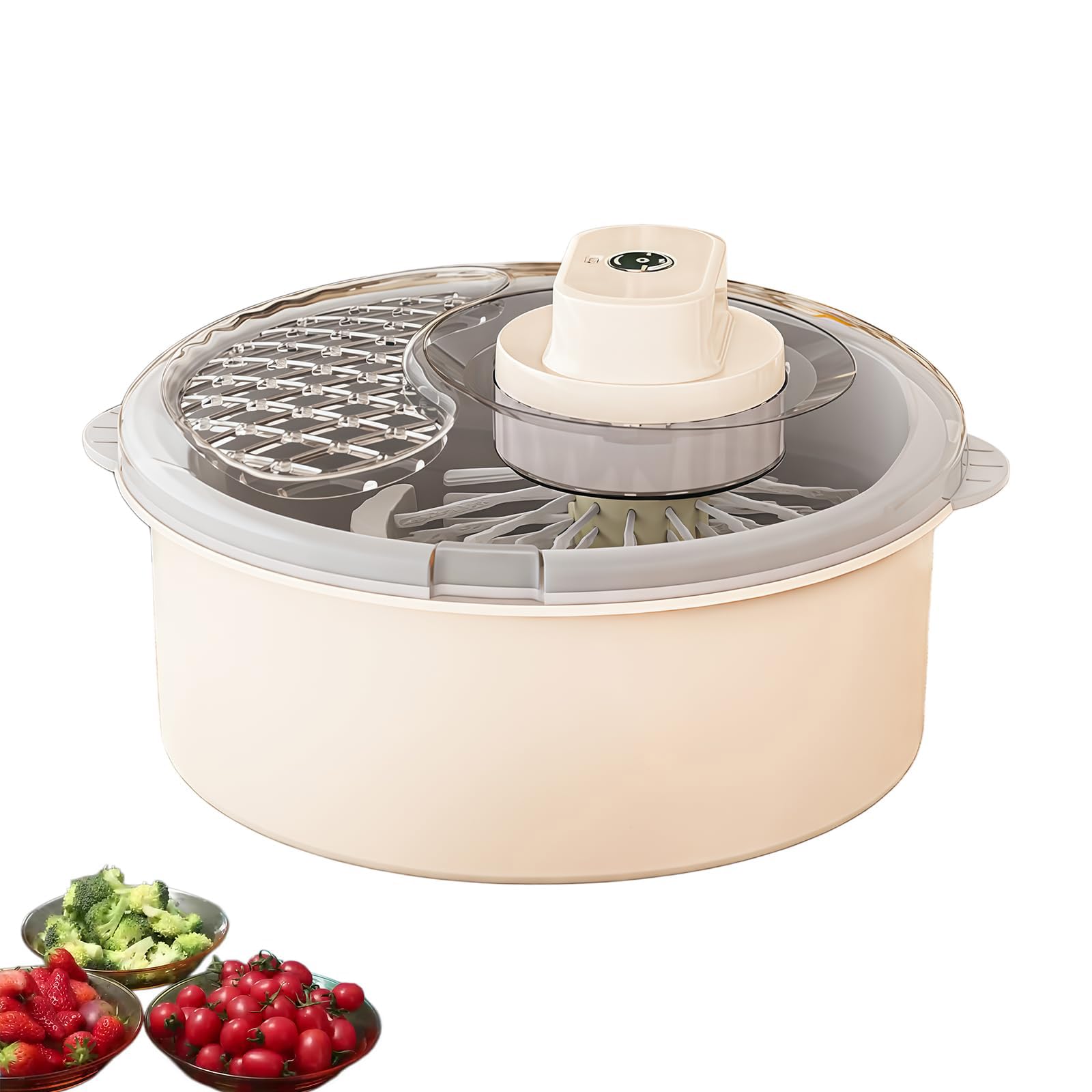 Centrifuga per Insalata E Lavatrice per Frutta E Verdura, Centrifuga Elettrica per Lattuga, Asciuga Verdure con Base Antiscivolo, Pulitore per Frutta E Verdura per La White