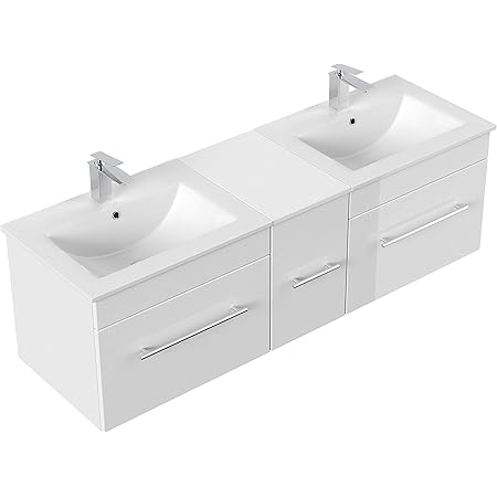Emotion Meuble Salle De Bain Double Vasque Roma Blanc Brillant Amazon Fr Cuisine Et Maison