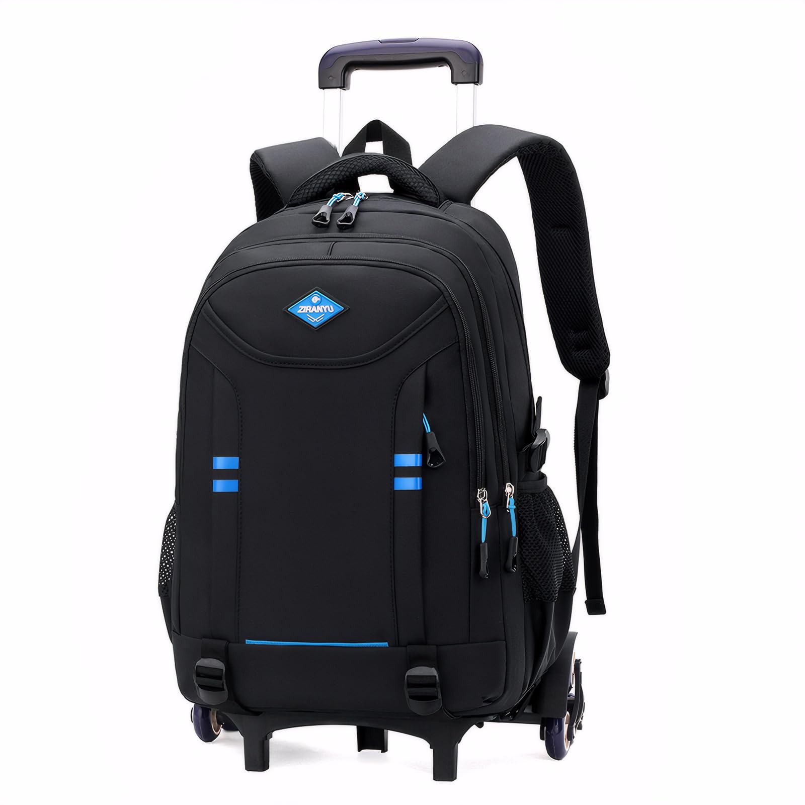 Amythe Mochila con Ruedas para Niños y Adolescentes, 6 Ruedas Negro | Mochilas Escolares Trolley Gran Capacidad para Chicos 9 10 12-18 años , Desmontable Carro Mochila para Viajes y Escuela