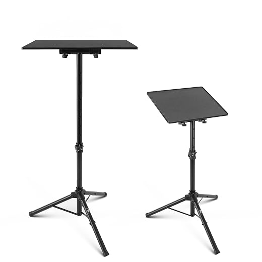 PYLE-PRO Universal Laptop Projector Tripod Stand - Computer, Book, DJ Equipment Holder Mount Height Adjustable Up to 35 Inches w/ 14'' x 11'' Plate Size - Perfect for Stage or Studio Use PLPTS2