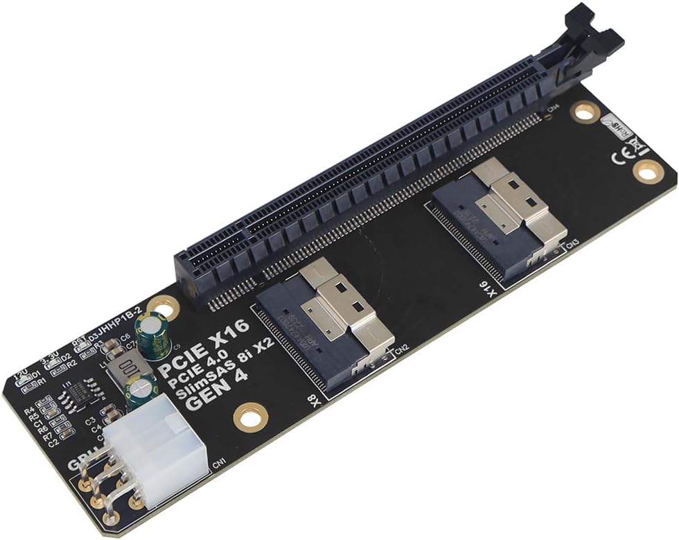 JMT 2Port SlimSAS 8i x2 to PCIe4.0/3.0 x16 Slot Adapter Card SFF8654 Riser Card for Network Graphics Video GPU (PCIe4.0 JHHP1B)
