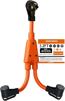 50 Amp Splitter Y Dryer Splitter for EV, 4-Prong 250-Volt, NEMA 14-50P to x2 NEMA 14-50R, 6/3, 8/1 STW AWG Gauge for Outdoor Power Cord - Auto/RV/EV/Tesla Welder