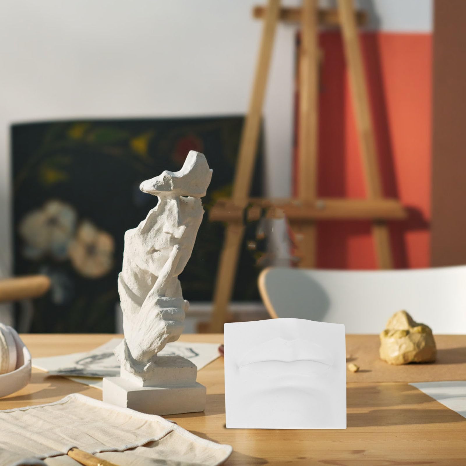 Balacoo Modèle de Sculpture en Plâtre Pratique de Dessin pour Traits du Visage Léger et Créatif Ornement Décoratif en Gypse Blanc et Décoration Intérieure