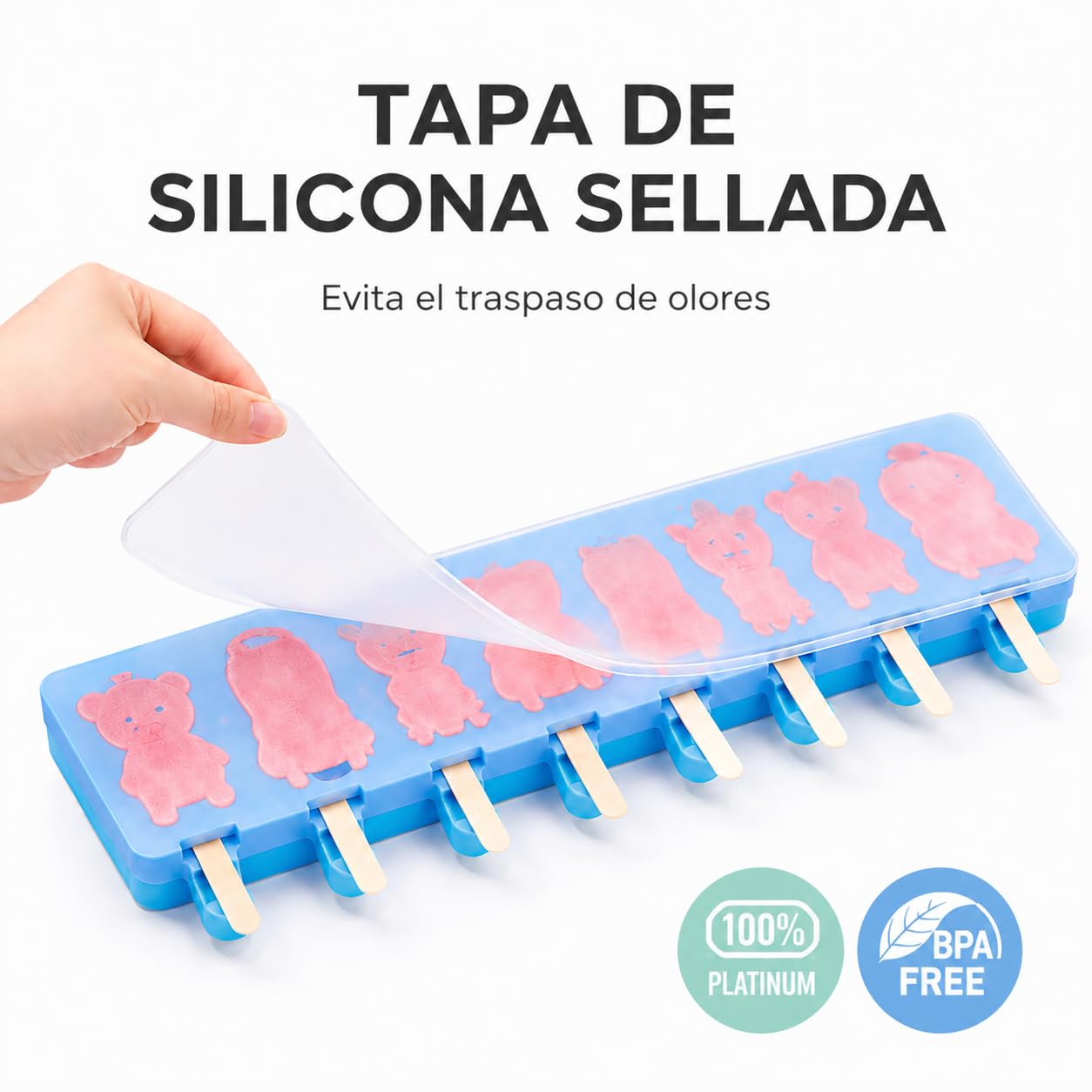 Molde Premium de Silicona para Helados – 8 cavidades para Helados Caseros | Reutilizable | Fácil de Desmoldar y Limpiar | Ideal para Niños | Libre de BPA (Animales) | Incluye Ebook QR con Recetas — view 3