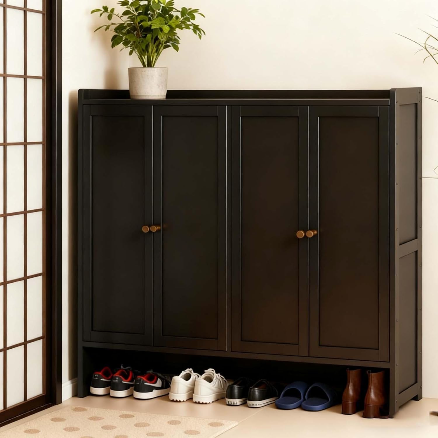 Narrow Shoe Cabinet with Doors - Multifunctional Entryway Rack, Dustproof Design for Hallway & Foyer Storage - Stylish Hidden Shoe Organizer (Four,107)