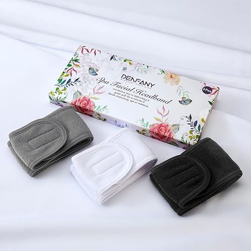 Miniatura 2 de Denfany Diadema de spa, paquete de 3 unidades, ultra suave, ajustable, diadema de tela de rizo, elástica para lavado de cara, ducha, máscara facial,