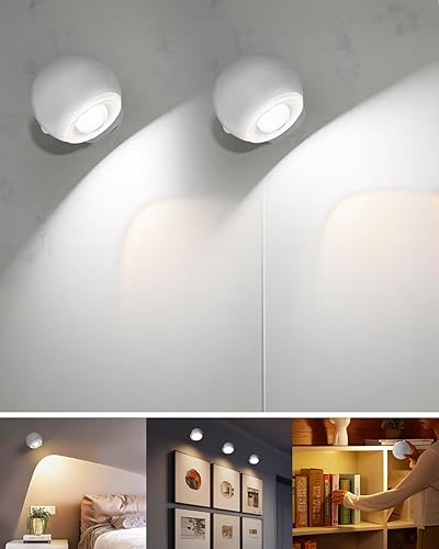 2 apliques de pared LED que funcionan con pilas con control remoto, 3 modos de iluminación, sensor de movimiento, lámpara de pared inalámbrica con