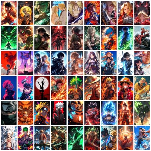 Image of Anime Poster Set of 54 | 4 x 6 Inch Paper Posters: Naruto, One Piece, Demon Slayer, Attack on Titan, Jujutsu Kaisen | Aesthetic Wall Decor for Bedroom & Dorm | Anime Wall Art (Anime)