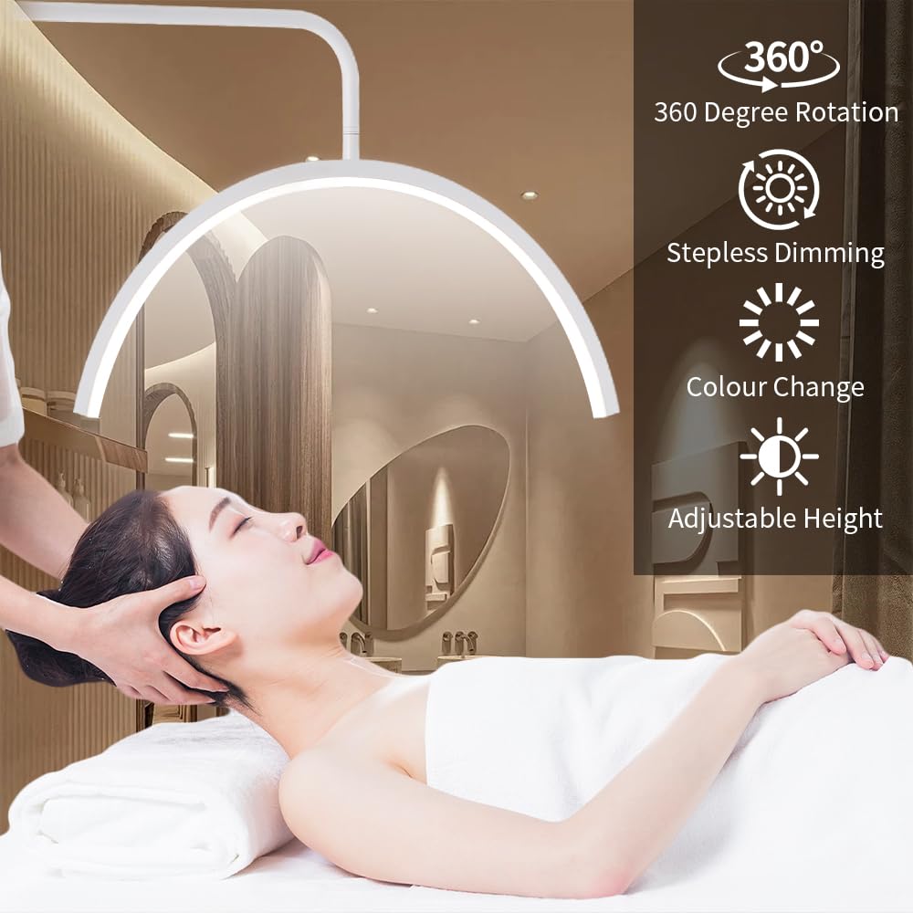 duowelly 48w Lampada Mezza Luna Estetica con Comando a Pedale,Lampada Extension Ciglia Professionale,Lampada Lashmaker,Luce Led Centro Estetico,Lampada Da Terra Bianca Estetista per Unghie,Tattoo