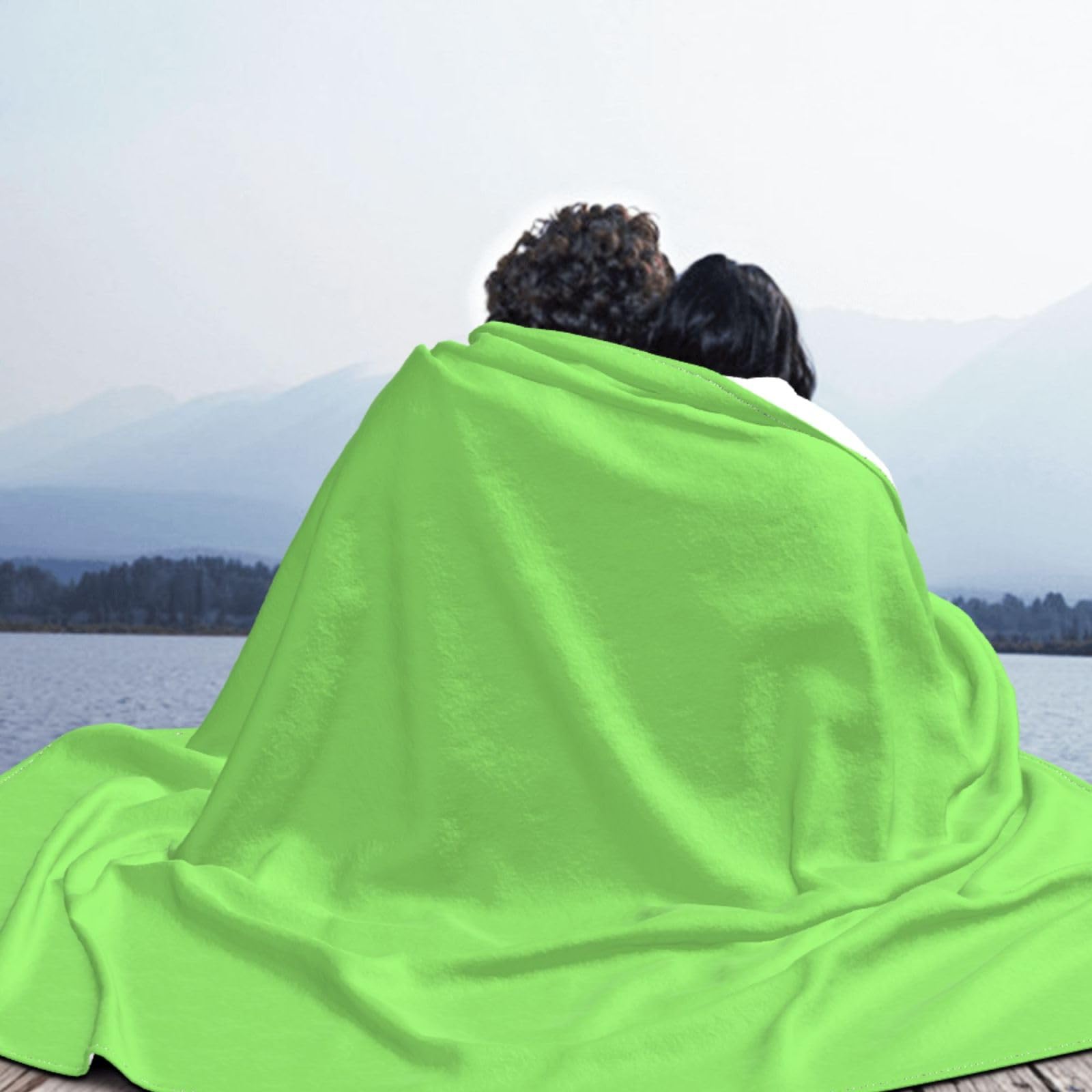 Manta de viaje portátil de 80 x 60 pulgadas, suave, resistente a las arrugas, plegable, color sólido, estampado verde claro