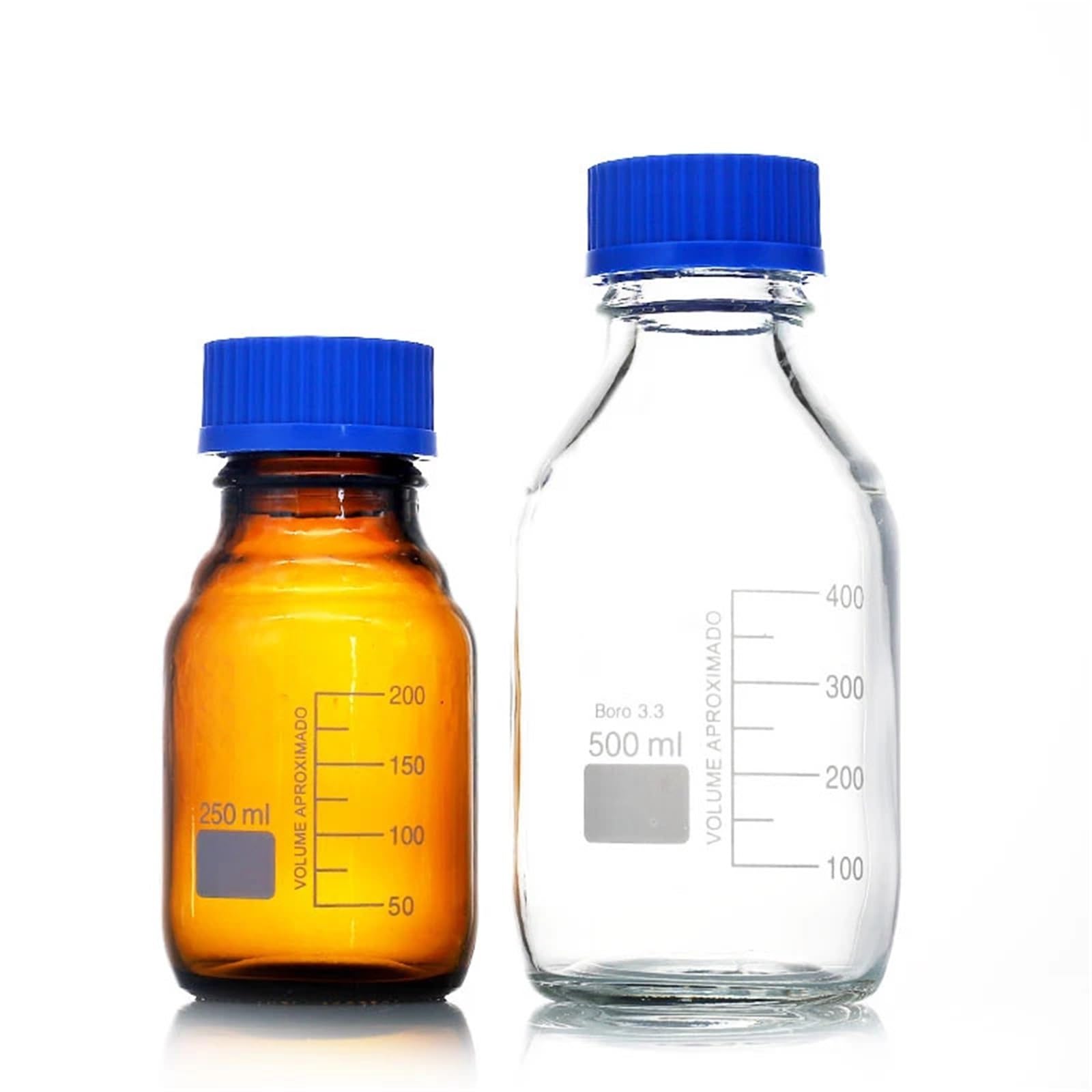 Botella de reactivo de laboratorio, botella de muestreo de vidrio graduada con tapa de rosca(Clear 1000ML)