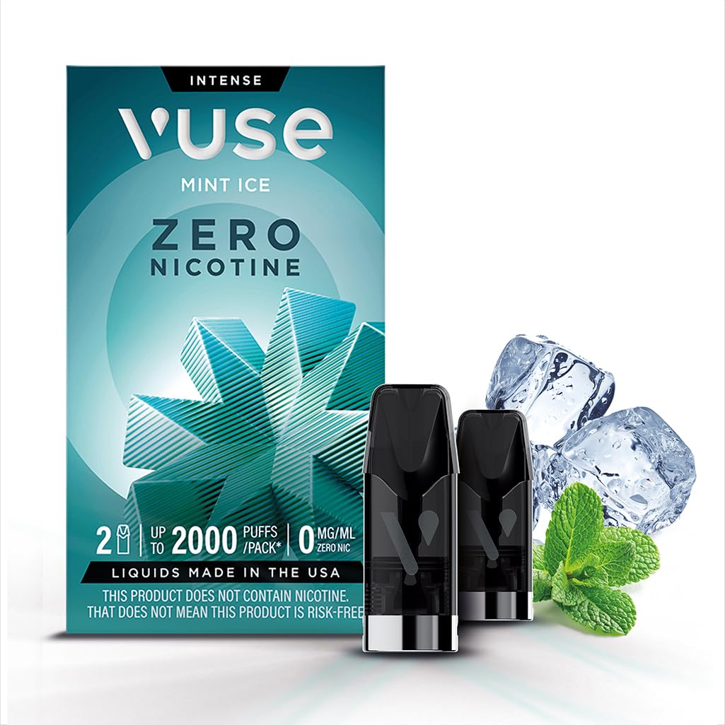 Mint Ice Extra Intense Flavour Pods, Pack of 2, 2ml, Puff Activated, up to 2000* Puffs per Pack, Compatible with Vuse Pro and GO RELOAD Devices, 0mg Strength, Nicotine-Free Vaping**