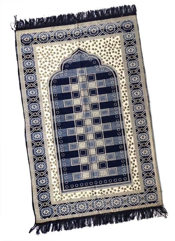 RIFTREE Chenille Anti-Skid Chenille Muslim Islamic Jainamaz/Prayer Mat, 4x2 feet or 117 x 69 cms,- Navy Blue cheack-image-39
