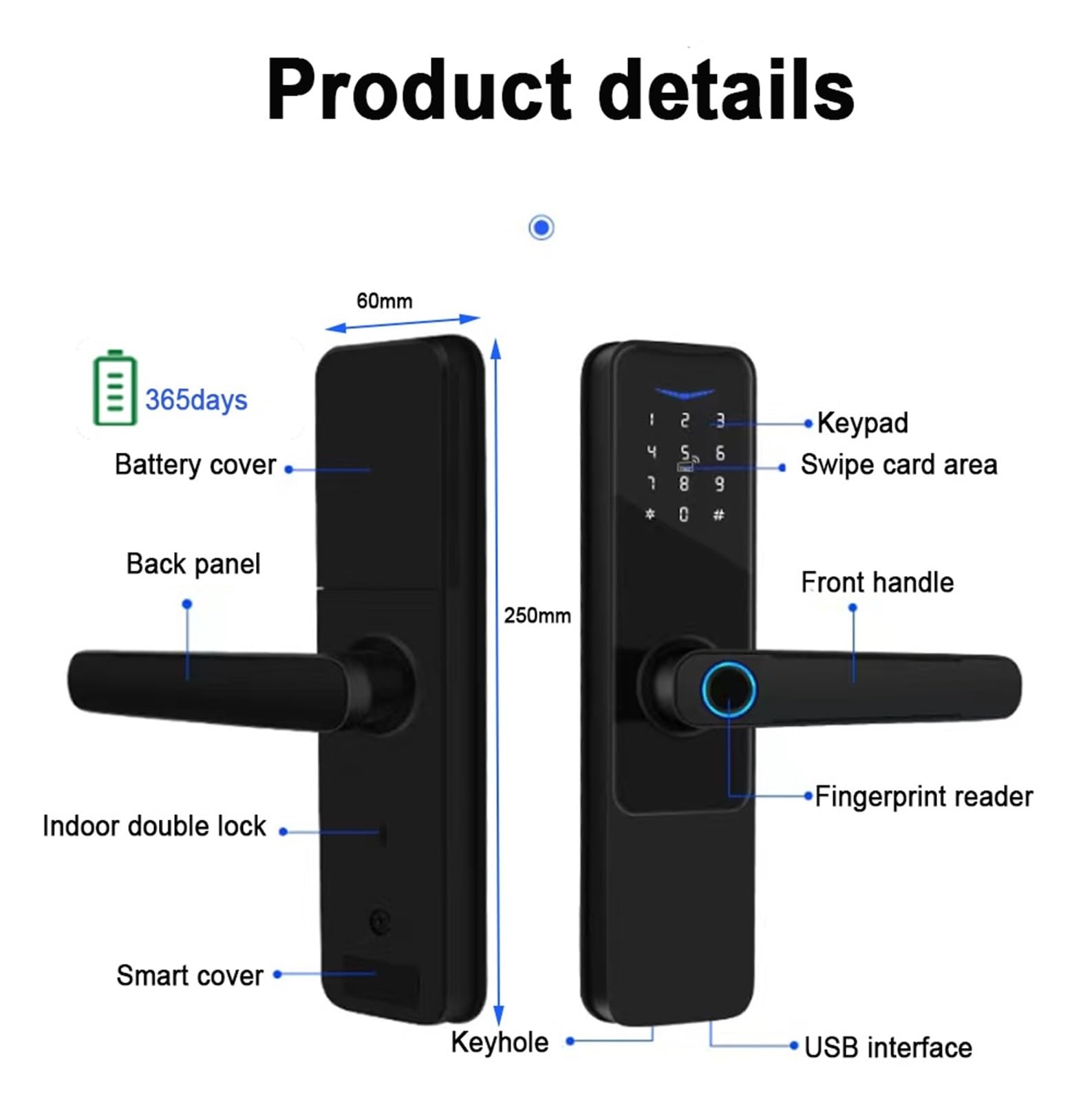 Inteligentny zamek do drzwi z uchwytem dostęp bezkluczykowy wejściowych WIFI inteligentne życie darmowa aplikacja zdalnie sterowane 35-120mm(22 x 240 (6085))