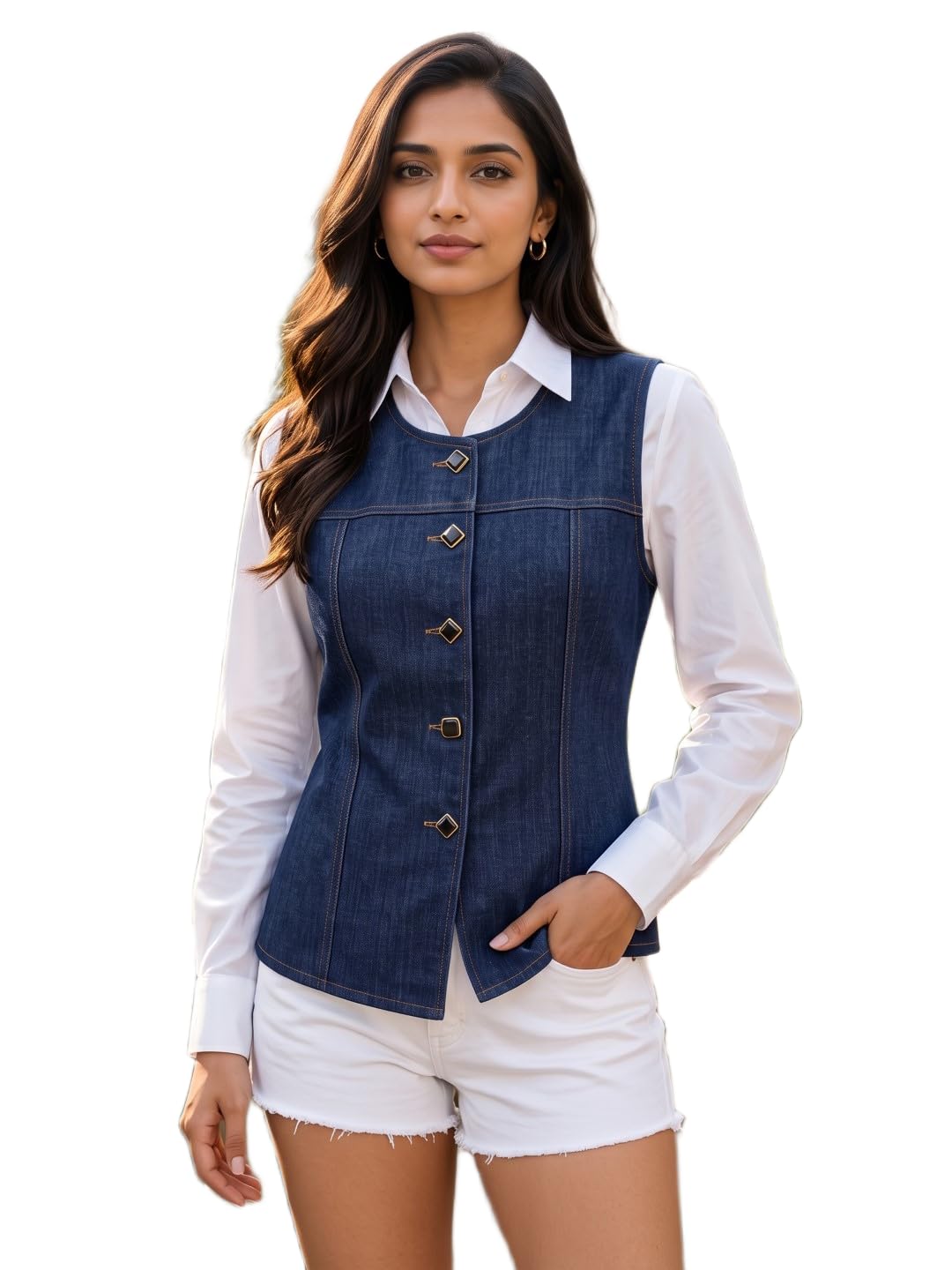 Denim Sleeveless Bustier Vest-image-9