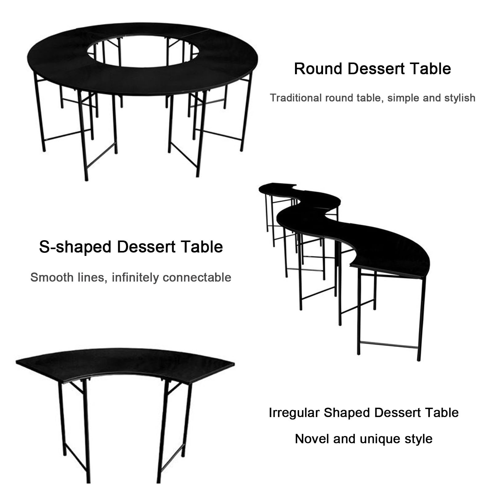 Forma S Soportes Decorativos Exhibición para Bodas Fiestas, Exteriores Soportes Metal para Pasteles, Cumpleaños Circulares Bandejas Tartas para Dulces Cupcakes(Black,50X80CM-1PCS)