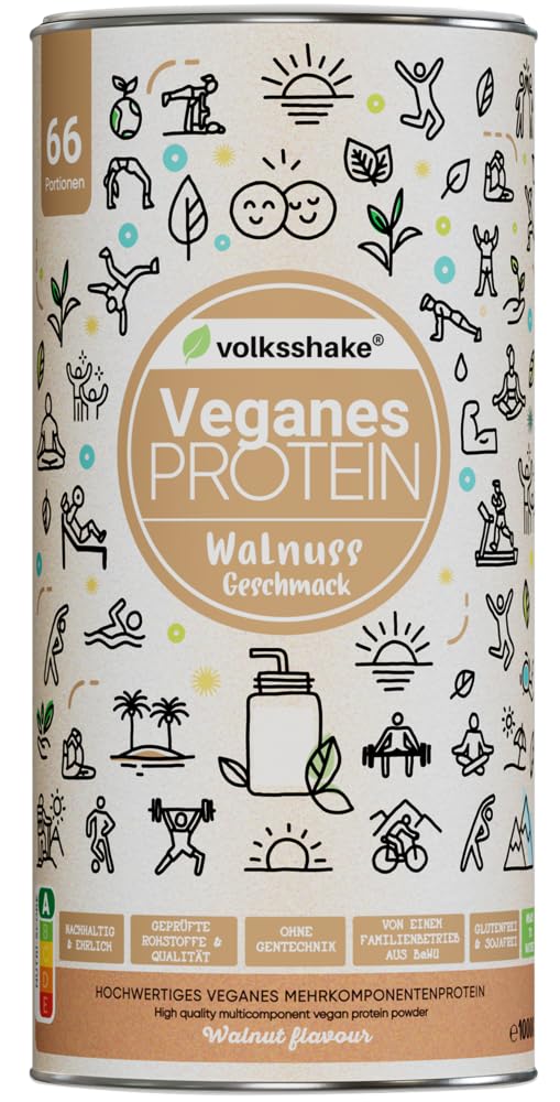 Proteína vegana de nogal tostado, 1000 g, 12 fuentes de proteínas vegetales, sin soja ni gluten, calidad premium del lago de Constanza, fabricado en Alemania