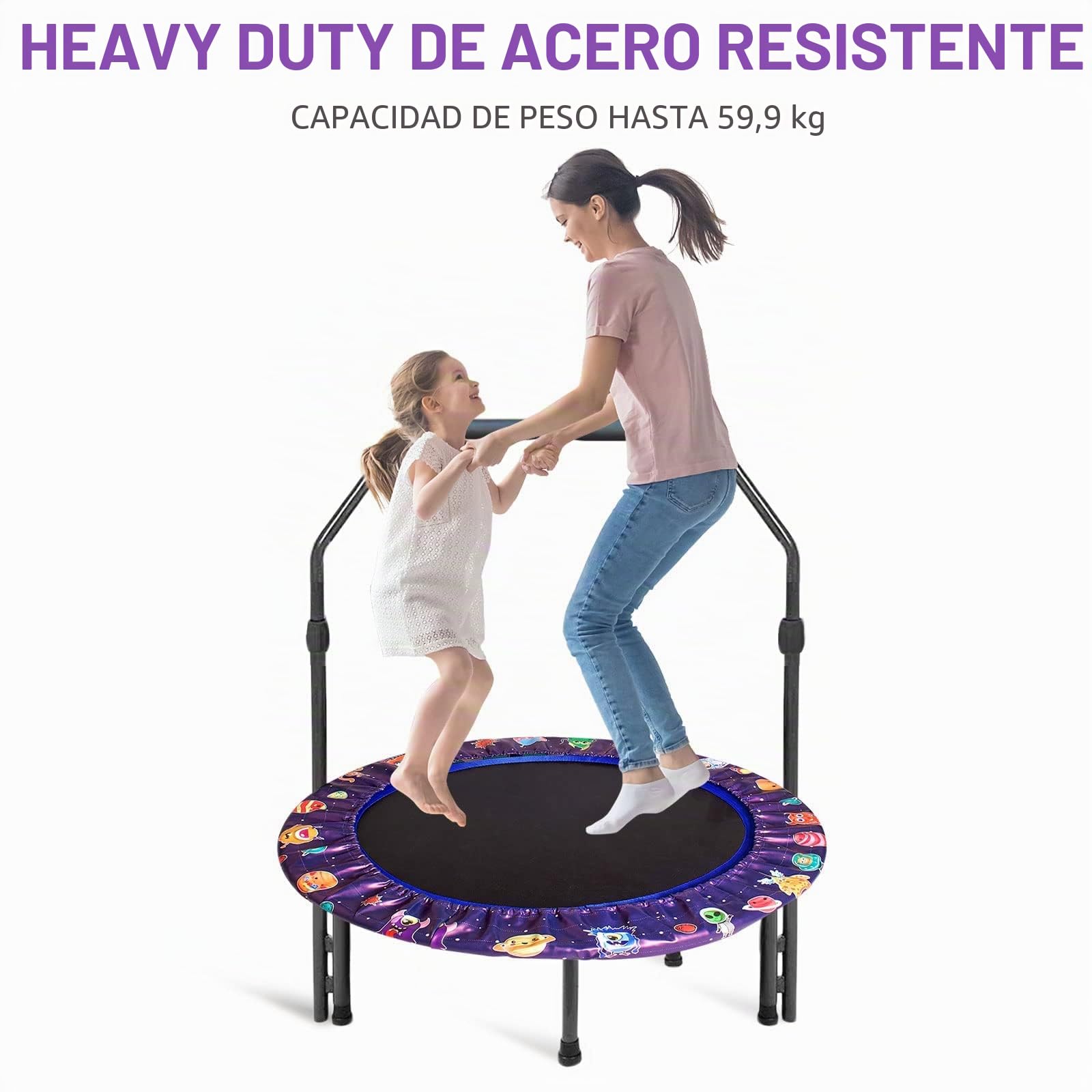 Mini Trampolín para niños de 91 cm para Interiores y Exteriores con asa Ajustable y Cubierta Acolchada de Seguridad,Plegable para Que los niños Pequeños Jueguen y Hagan Ejercicio
