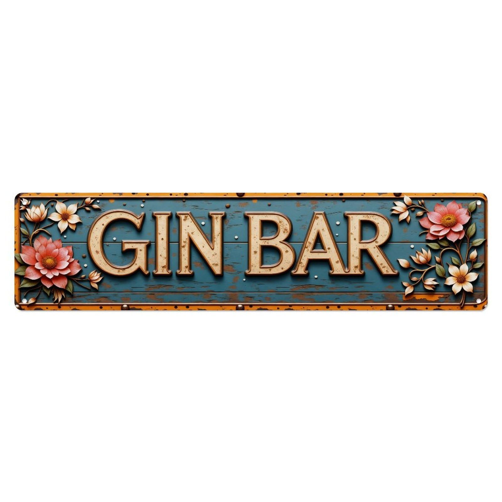 Gin Bar Floral Wooden Style Sign Metal Tin Sign Plaque