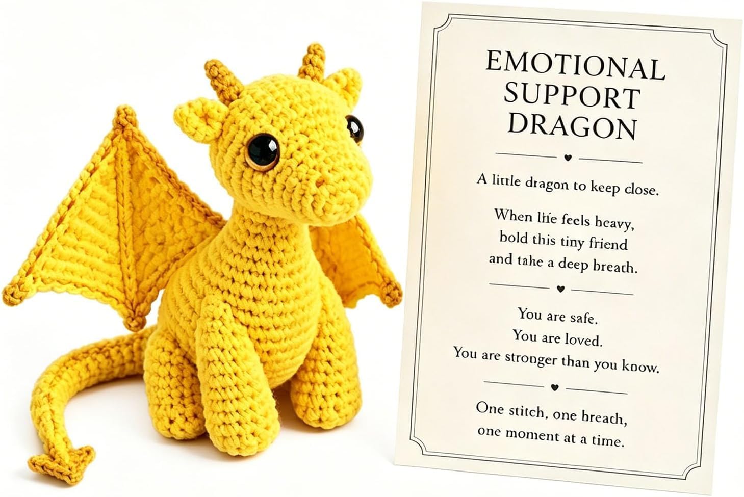 zoocco Emotional Support Dragon Plush Toy Soft Mini Pocket Buddy Gift (Yellow)