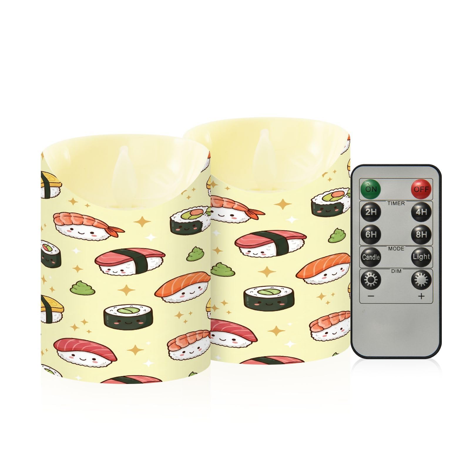 Ewusp Sushi Flameless Candles Battery Operated Flickering LED Pillar Candles Set of 2 with Remote Control & Timer, for Home Decor Wedding Holiday Party Centerpieces