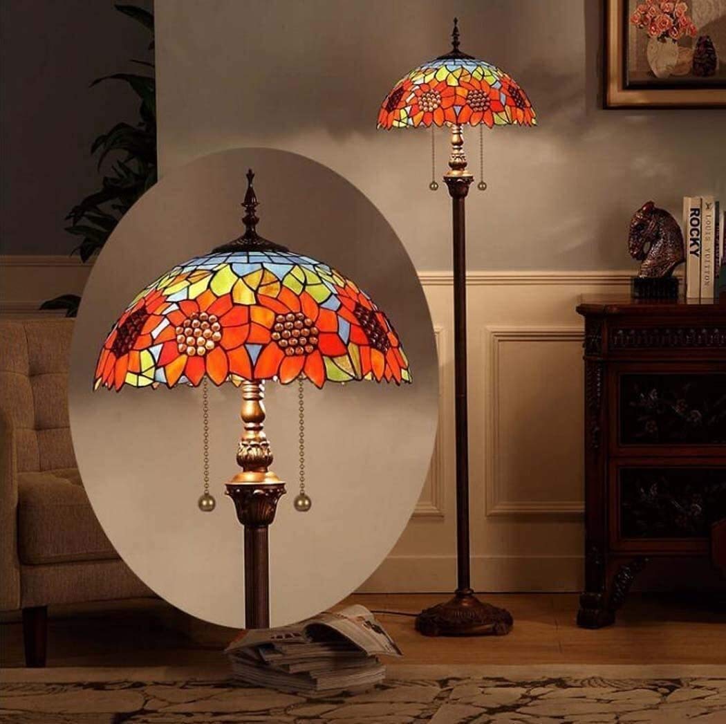 Hao Shuo classic lamps Modern Floor Hao Shuo classic lamps Modern Floor Lamp Room Light Tiffany Style Floor Lamp, European Sunflower Design Glass Floor Lamp, Stylish Personality Bedroom Living Room Ar