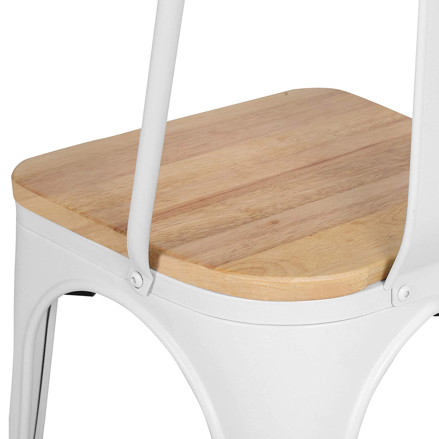 Kosmi Chaise Industrielle Blanche Métal et Bois – Style Factory Vintage – Assise Bois Naturel – Chaise de Salle à Manger, Cuisine, Restaurant, Café – Empilable – Robuste et Confortable
