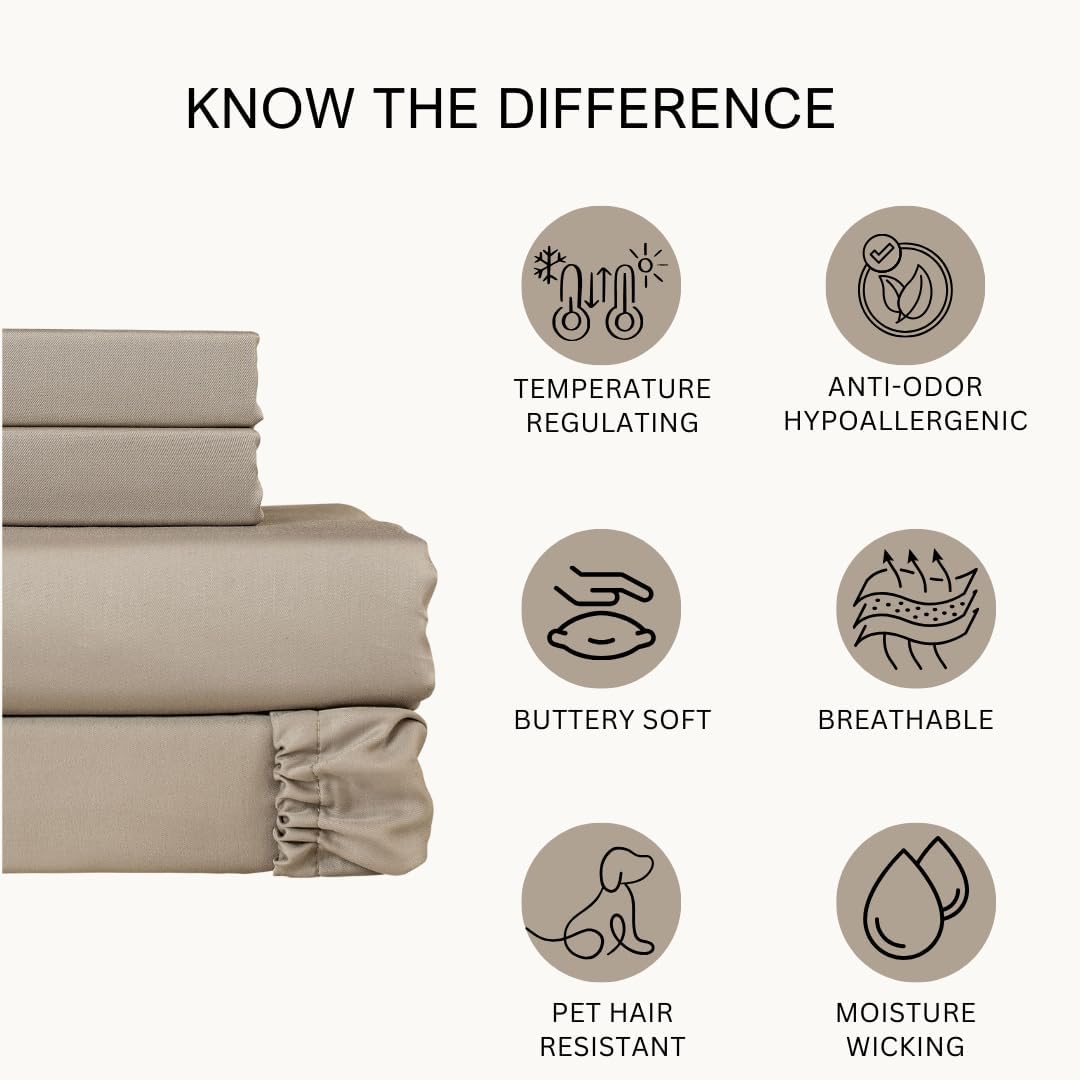 DELITE | Lyocell Bed Sheet Set | Organically Grown | Luxuriously Soft | Cooling for Hot Sleepers | Deep Pockets | 4pc Set (Nomadic Desert, Queen (U.S. Standard))