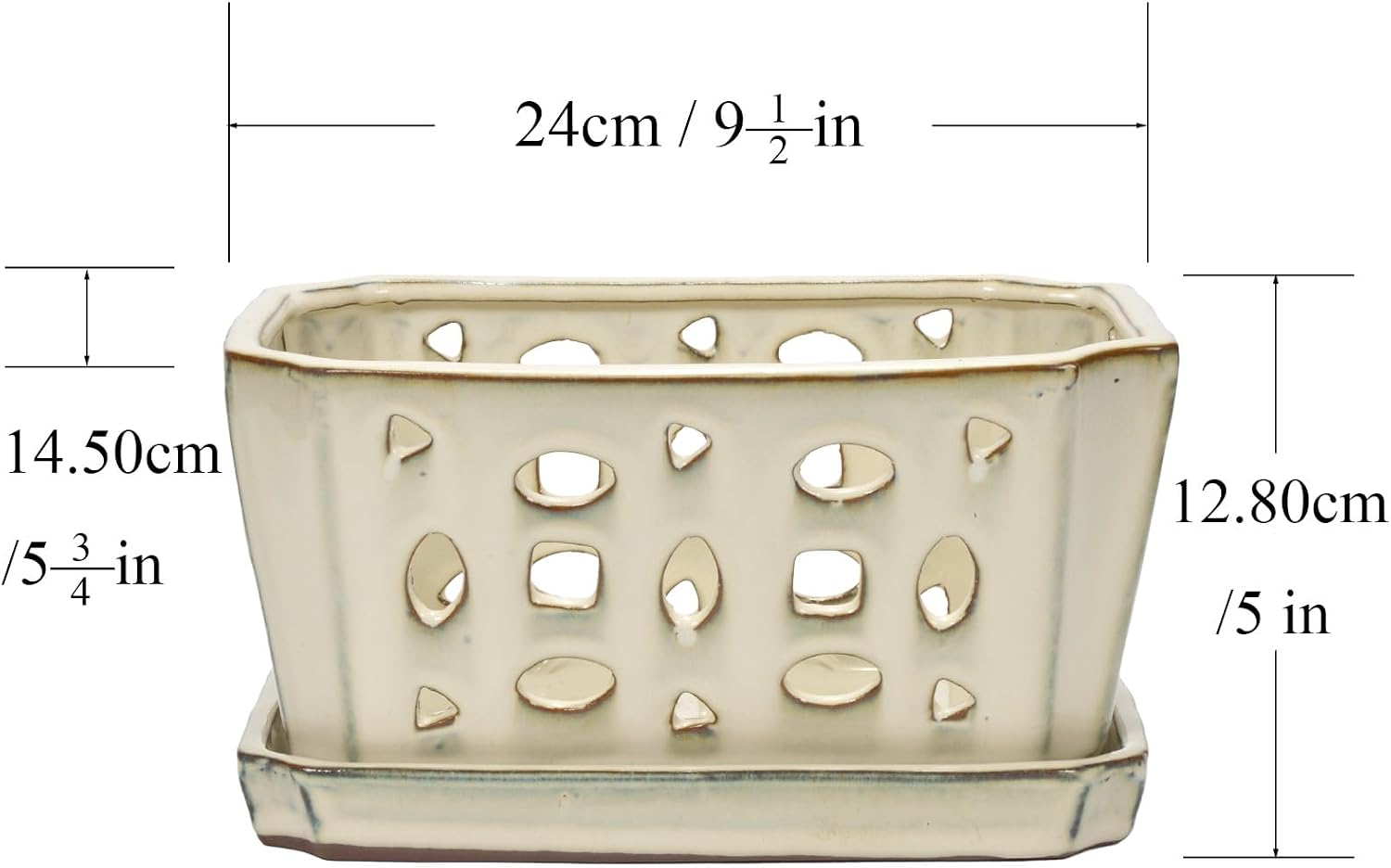 W&W Orchid Pot with Holes and Saucer for Repotting, Cream White, 9.7 Inch